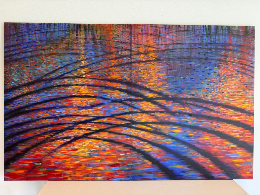 Just Added - Gerrit Greve (1948-2024, Cardiff by the Sea, CA) Original Acrylic Diptych Painting On Canvas Titled 'Unfinished Symphony' 2000 Signed Verso 96 X 60 Estimate $5,800 - $7,200 [Photo 2]