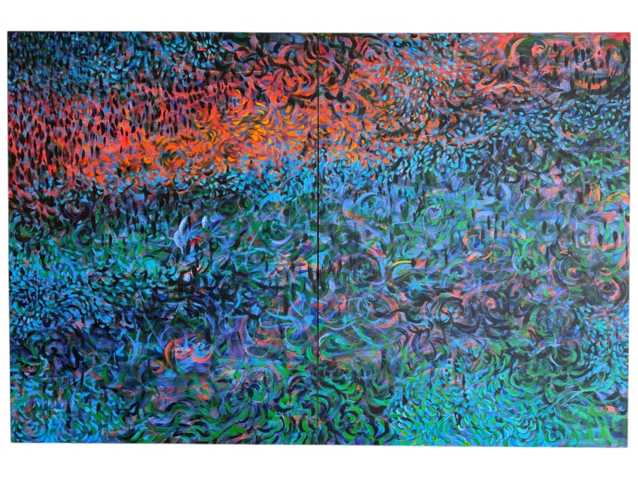 Just Added - Gerrit Greve (1948-2024, Cardiff by the Sea, CA) Original Acrylic Diptych Painting On Canvas Titled 'Underwater Coral Beds' Signed Lower Left and Verso 96 X 60 Estimate $5,800 - $7,200 [Photo 1]