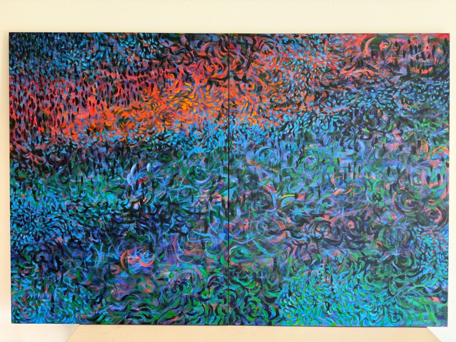 Just Added - Gerrit Greve (1948-2024, Cardiff by the Sea, CA) Original Acrylic Diptych Painting On Canvas Titled 'Underwater Coral Beds' Signed Lower Left and Verso 96 X 60 Estimate $5,800 - $7,200 [Photo 2]