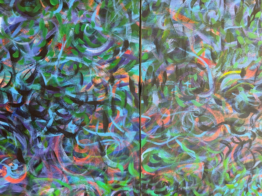 Just Added - Gerrit Greve (1948-2024, Cardiff by the Sea, CA) Original Acrylic Diptych Painting On Canvas Titled 'Underwater Coral Beds' Signed Lower Left and Verso 96 X 60 Estimate $5,800 - $7,200 [Photo 4]