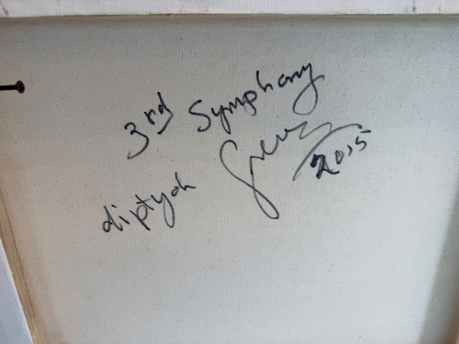Just Added - Gerrit Greve (1948-2024, Cardiff by the Sea, CA) Original Acrylic Diptych Painting On Canvas Titled '3rd Symphony' 2015 Signed Verso 144 X 48 Estimate $6,900 - $8,600 [Photo 9]