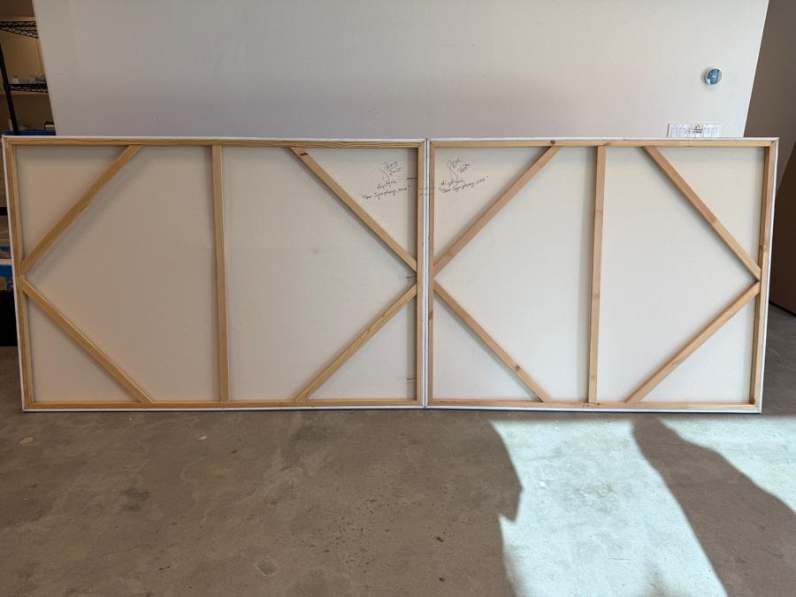 Just Added - Gerrit Greve (1948-2024, Cardiff by the Sea, CA) Original Acrylic Diptych Painting On Canvas Titled 'New Symphony' 2015 Signed Verso 132 X 48 Estimate $6,300 - $7,900 [Photo 7]