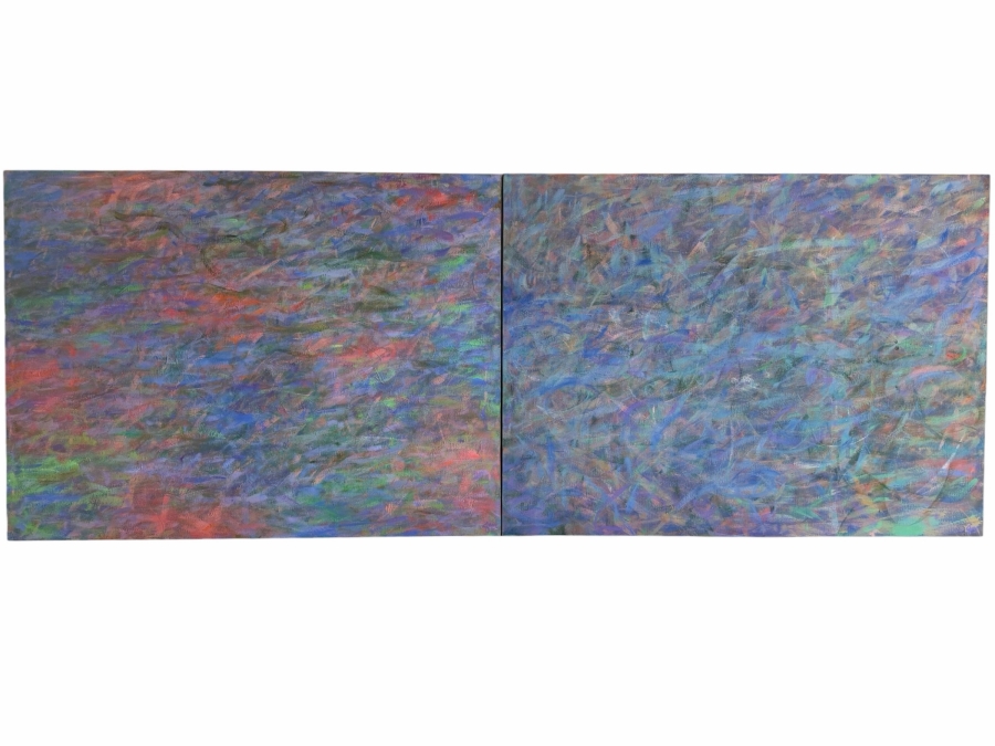 Just Added - Gerrit Greve (1948-2024, Cardiff by the Sea, CA) Original Acrylic Diptych Painting On Canvas Titled 'Monet's Waters #2' 1991 Signed Verso 120 X 45 Estimate $5,400 - $6,800