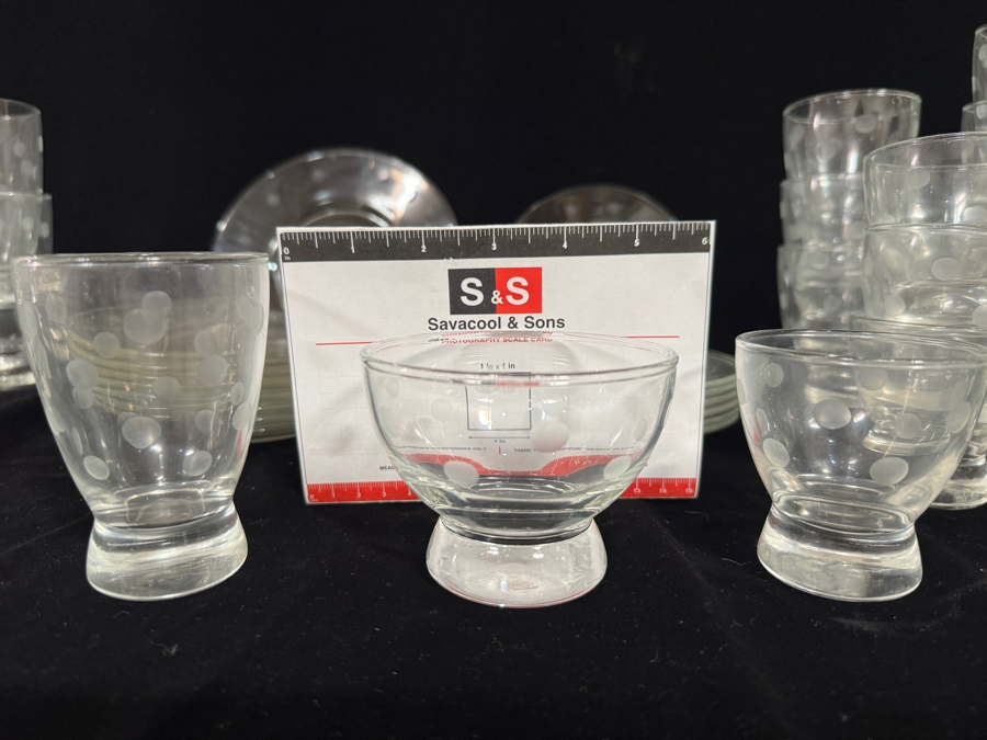 Just Added - Vintage Mid Century Modern Clear Glass Dinnerware Set With Cut Polka Dot Pattern Approximate Service for 8 [Photo 5]