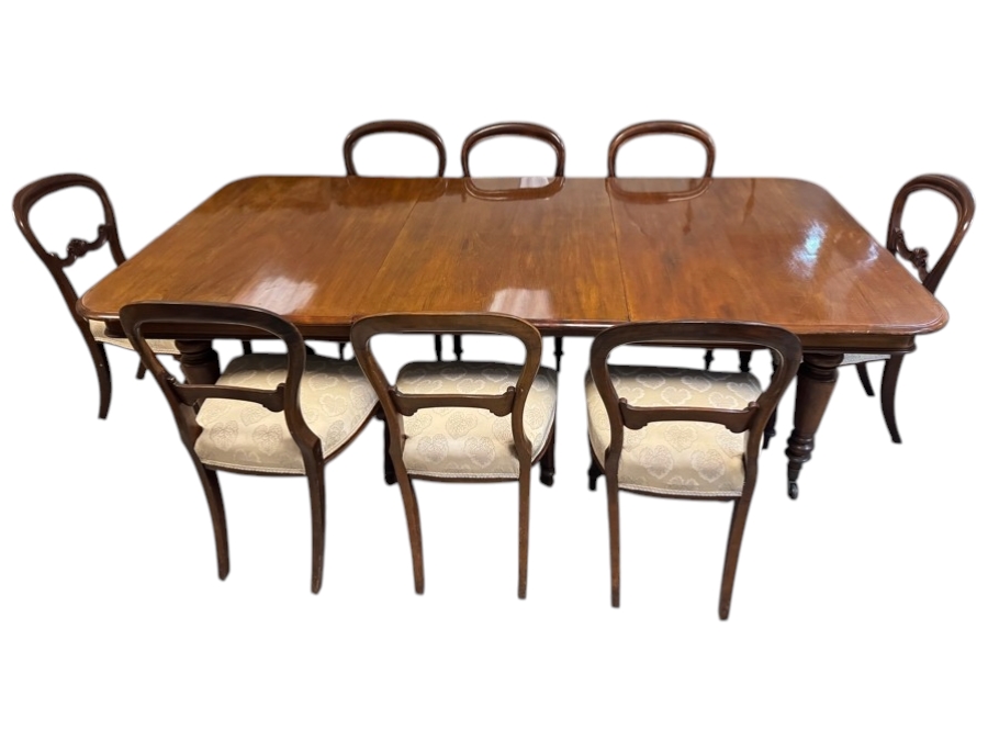 Just Added - Antique William IV Mahogany Extending Dining Table And Eight Balloon Back Chairs (6 Matching/2 Others Matching) Light Reflection on Table Top 62'-90'L X 47'W X 29'H [Photo 4]