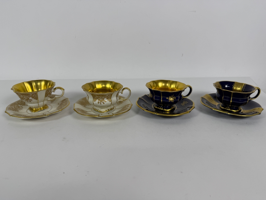Just Added - (4) Lindner Porzellan 22-Karat Gold Filigree Overlay Demitasse Cups and Saucers Bavaria, Germany [Photo 2]