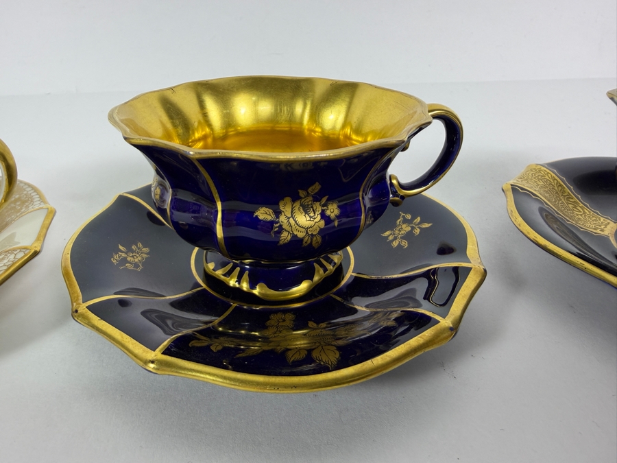 Just Added - (4) Lindner Porzellan 22-Karat Gold Filigree Overlay Demitasse Cups and Saucers Bavaria, Germany [Photo 3]