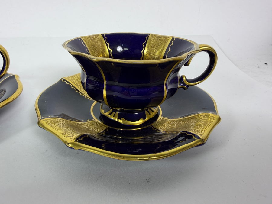 Just Added - (4) Lindner Porzellan 22-Karat Gold Filigree Overlay Demitasse Cups and Saucers Bavaria, Germany [Photo 4]