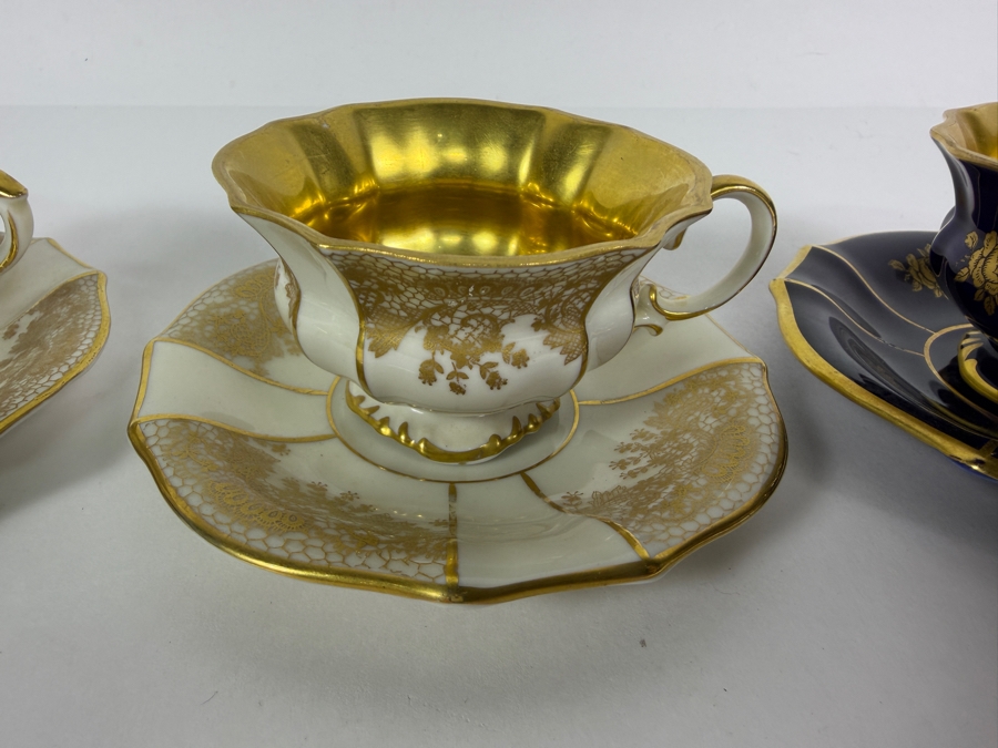 Just Added - (4) Lindner Porzellan 22-Karat Gold Filigree Overlay Demitasse Cups and Saucers Bavaria, Germany [Photo 5]