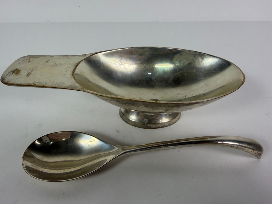 Just Added - Vintage Christofle Gallia Silver-Plate 'Swan' Gravy Boat and Spoon Designed by Christian Fjerdingstad Around 1935 [Photo 4]