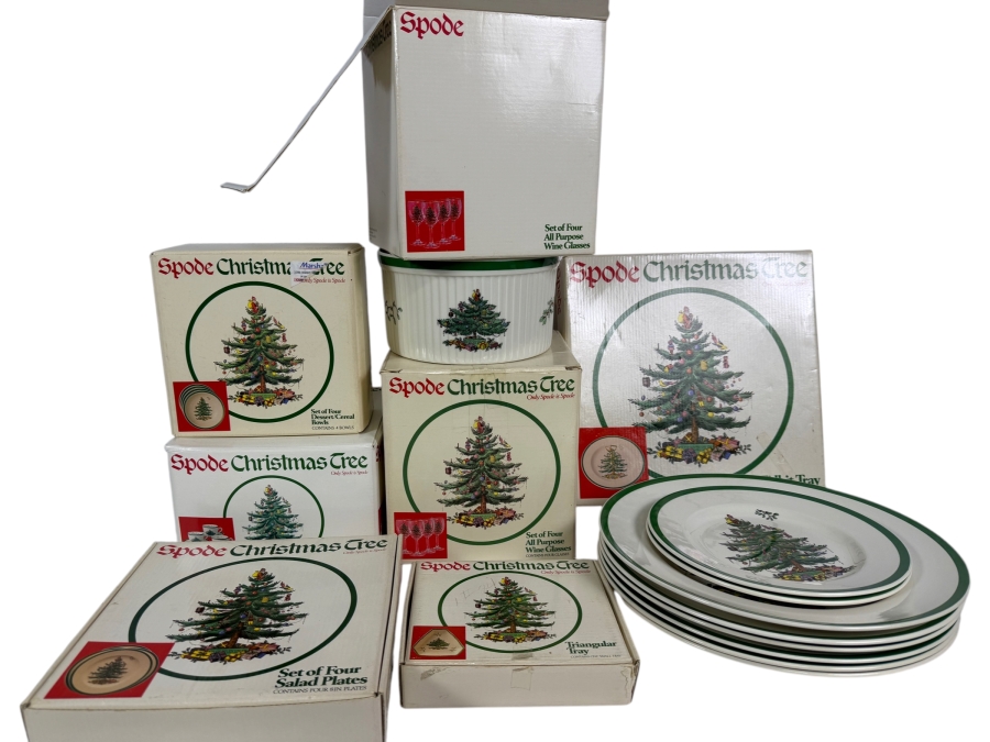 Just Added - Lot of Spode Christmas Tree Plates, Bowls, Glasses and Cups