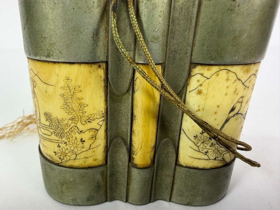 Just Added - Antique Chinese Opium Water Pipe Featured Carved Bone Scenes 13.5'H [Photo 6]