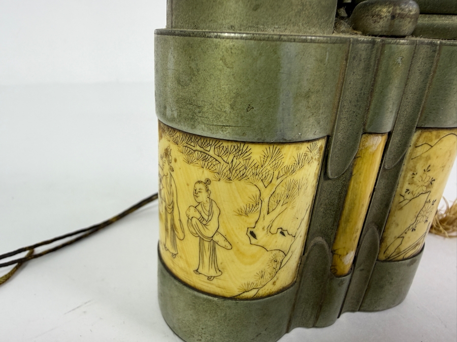Just Added - Antique Chinese Opium Water Pipe Featured Carved Bone Scenes 13.5'H [Photo 3]