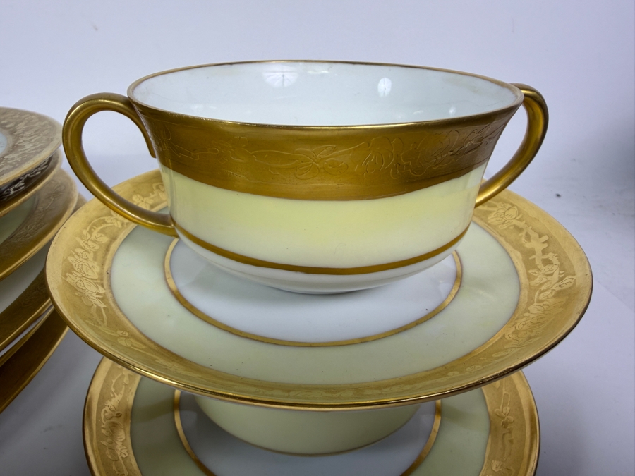 Just Added - Lorenz Hutschenreuther China Service Featuring 22-Karat Gold Filigree Etched Bands Along the Rims - Approximate Service for 5 with Extras Made in Selb, Bavaria, Germany [Photo 5]