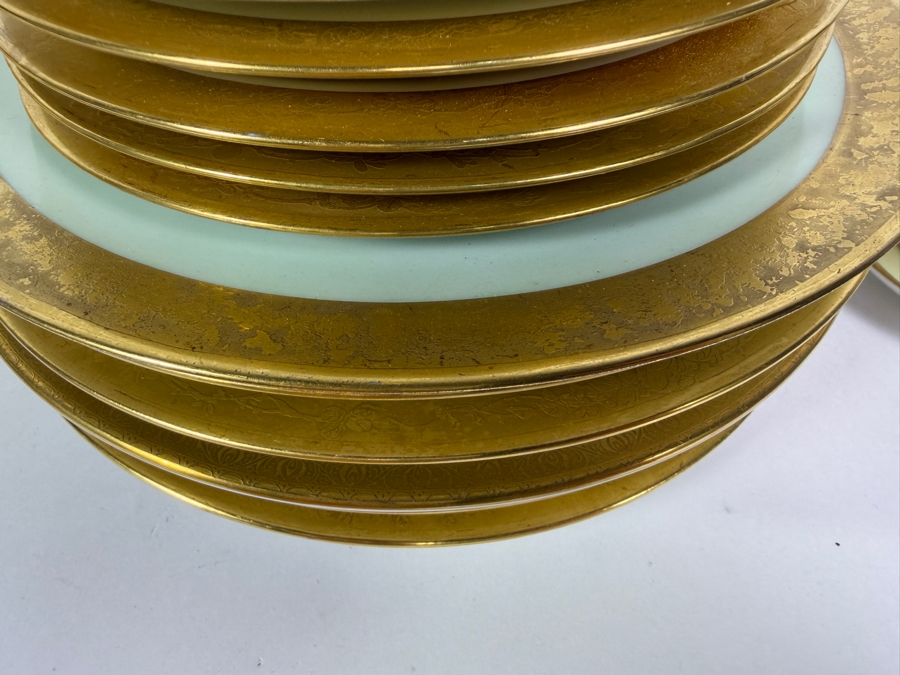 Just Added - Lorenz Hutschenreuther China Service Featuring 22-Karat Gold Filigree Etched Bands Along the Rims - Approximate Service for 5 with Extras Made in Selb, Bavaria, Germany [Photo 4]