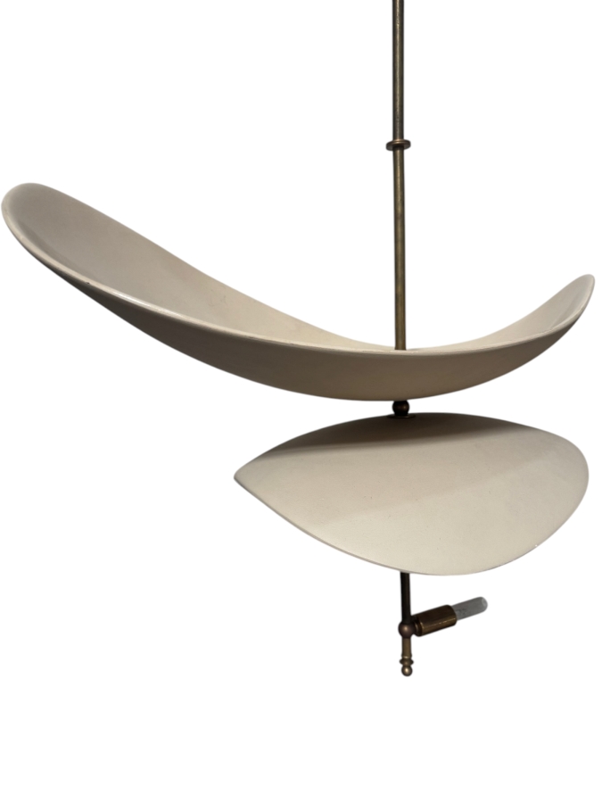 Just Added - Elsa Foulon Style Sculptural Ceramic And Brass Two Tier Pendant Light 23'W X 30'H