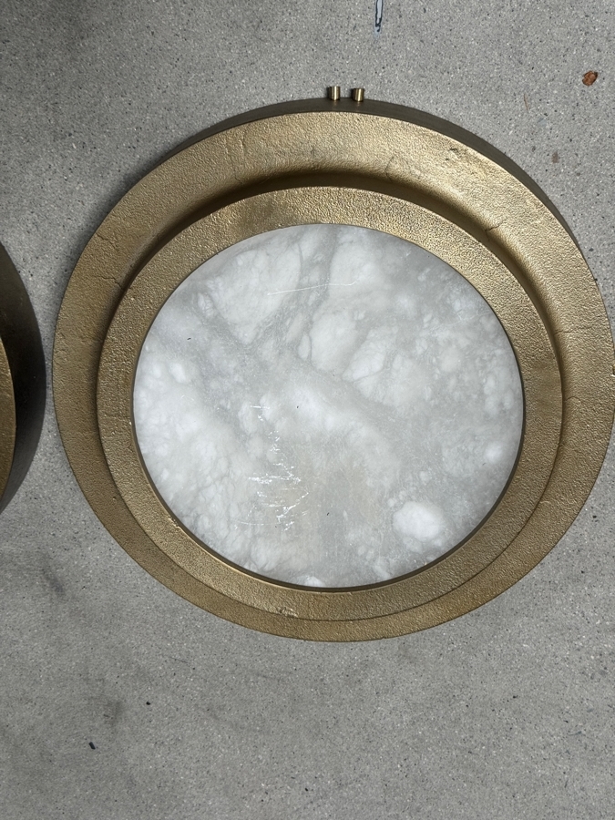 Just Added - CB2 Nina Alabaster Brass 16 Inch Circular Flush Mount Ceiling Light [Photo 2]