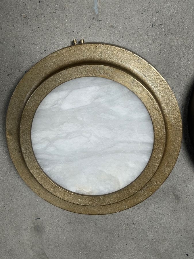 Just Added - CB2 Nina Alabaster Brass 16 Inch Circular Flush Mount Ceiling Light [Photo 3]