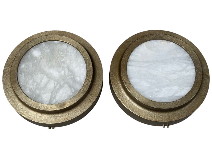 Just Added - CB2 Nina Alabaster Brass 16 Inch Circular Flush Mount Ceiling Light