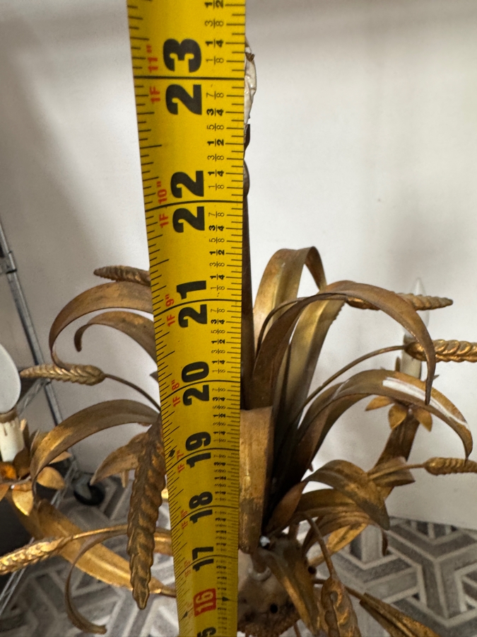 Just Added - Vintage Italian Gilt Metal Sheaf Of Wheat 6 Light Chandelier 24'W [Photo 6]