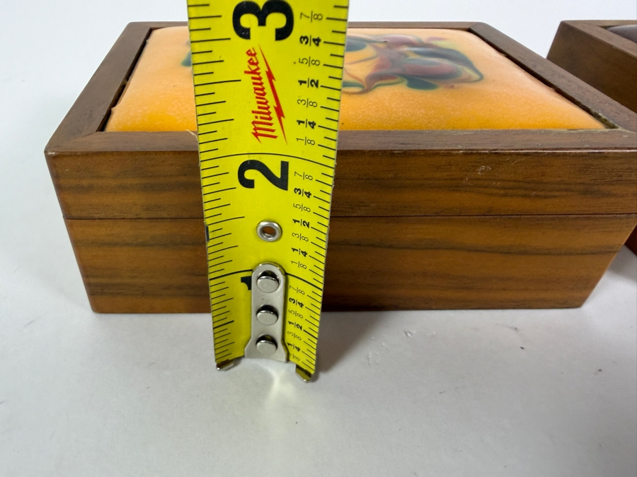 Just Added - Pair of Vintage Wooden Trinket Enamel Top Boxes 5W X 4D X 2H [Photo 7]