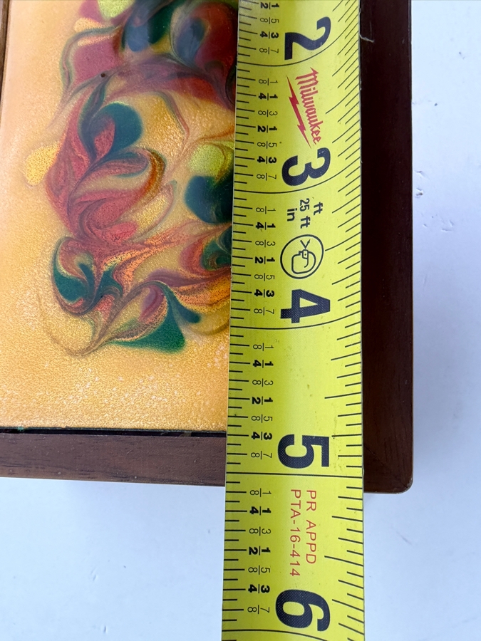 Just Added - Pair of Vintage Wooden Trinket Enamel Top Boxes 5W X 4D X 2H [Photo 5]
