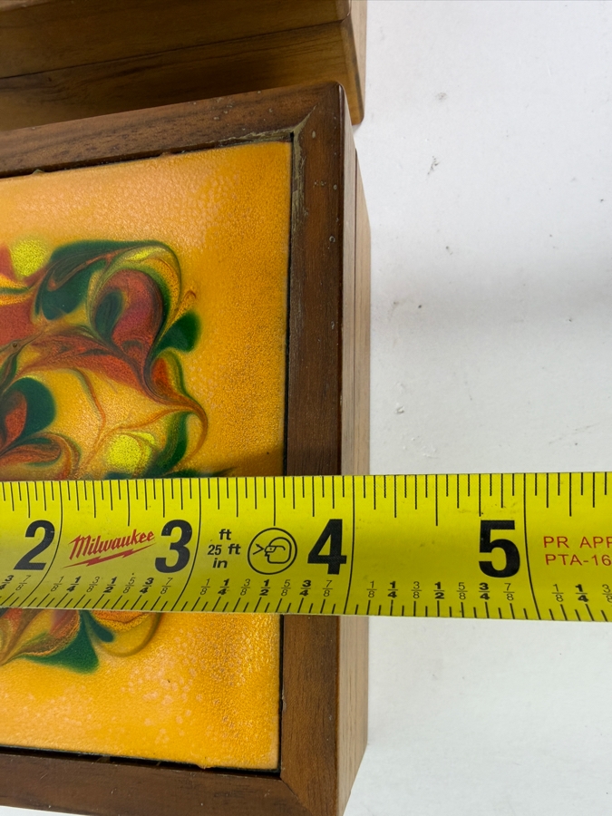 Just Added - Pair of Vintage Wooden Trinket Enamel Top Boxes 5W X 4D X 2H [Photo 6]