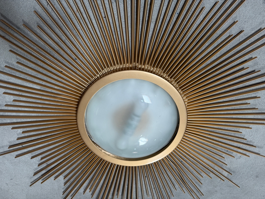 Just Added - Mid-Century Modern Style Gold Finished Iron Sunburst Flush Mount Ceiling Light Fixture With Frosted Glass Shade 42' [Photo 2]