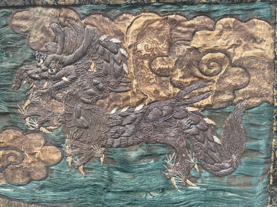 Antique Japanese Meiji Period Silk Embroidery Textiles With Imperial Dragons And Peonies Framed 52W X 34.5H Purchased for $1,200 [Photo 7]