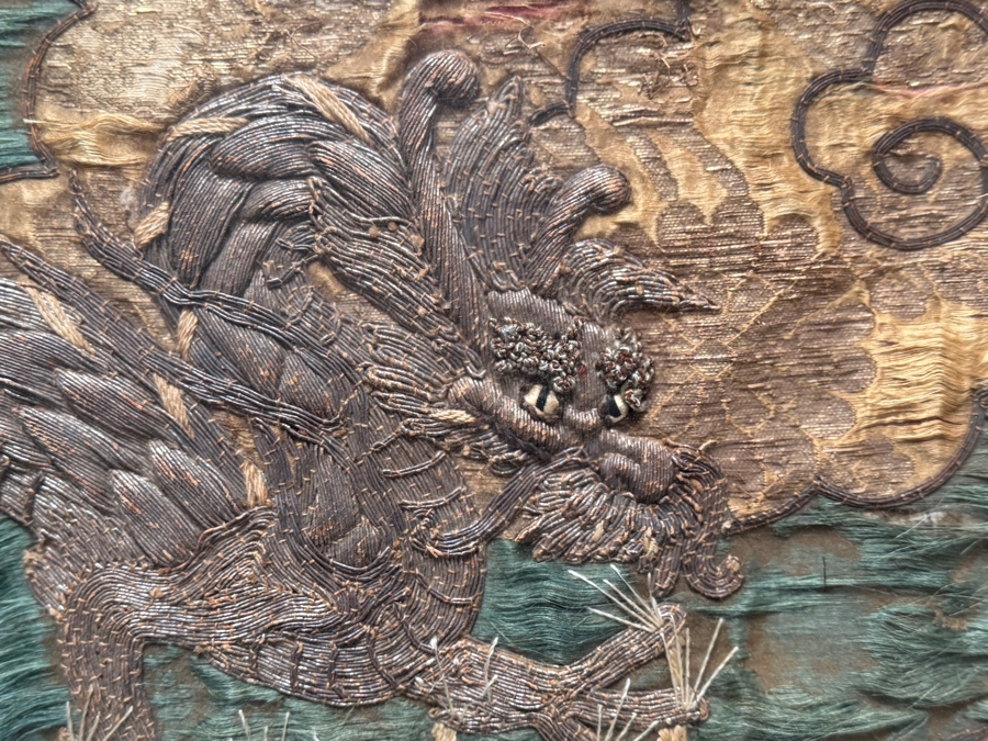 Antique Japanese Meiji Period Silk Embroidery Textiles With Imperial Dragons And Peonies Framed 52W X 34.5H Purchased for $1,200 [Photo 3]