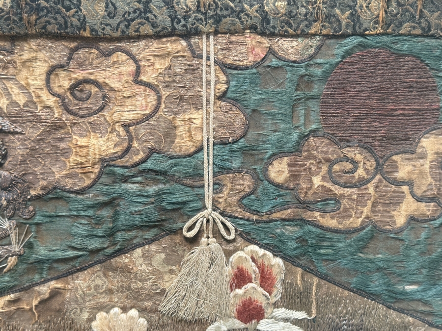 Antique Japanese Meiji Period Silk Embroidery Textiles With Imperial Dragons And Peonies Framed 52W X 34.5H Purchased for $1,200 [Photo 5]