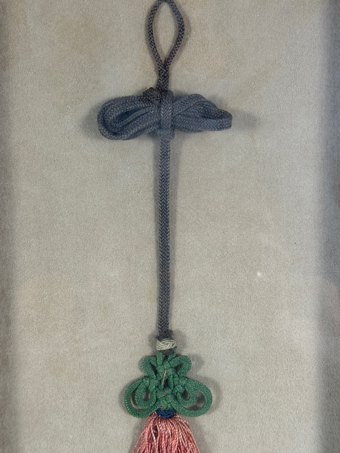 Vintage Korean Norigae Silk Knot Tassel Pendant With Embroidered Silk Charm Case Framed Shadowbox 8W X 26.5H [Photo 3]