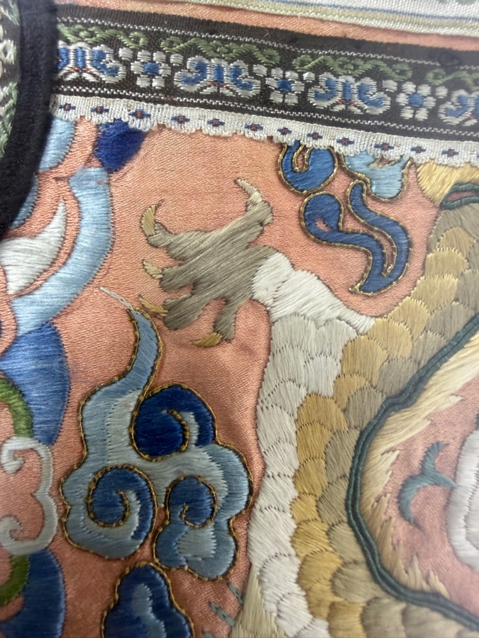 Antique Chinese Qing Dynasty Embroidered Silk Five Clawed Dragon Robe Panel Framed 8.5W X 12H Framed: 13W X 17H [Photo 4]