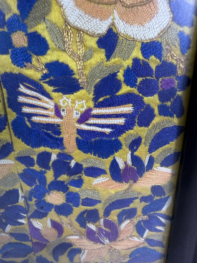 Antique Chinese Qing Dynasty Embroidered Silk Panel Sleeve Bands With Butterflies And Peonies 6W X 19.5H Framed: 13W X 29H [Photo 3]