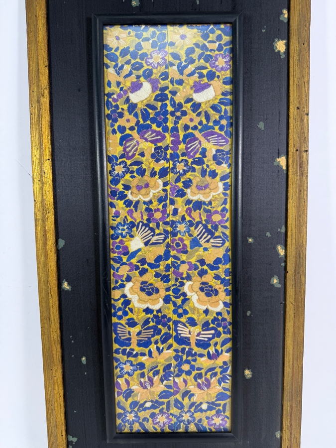 Antique Chinese Qing Dynasty Embroidered Silk Panel Sleeve Bands With Butterflies And Peonies 6W X 19.5H Framed: 13W X 29H