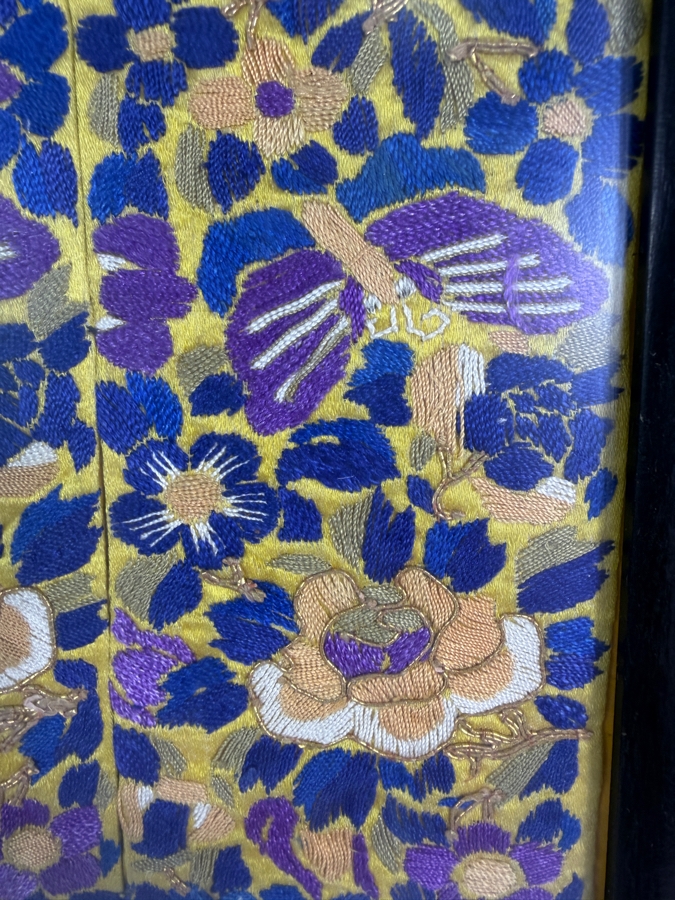 Antique Chinese Qing Dynasty Embroidered Silk Panel Sleeve Bands With Butterflies And Peonies 6W X 19.5H Framed: 13W X 29H [Photo 4]