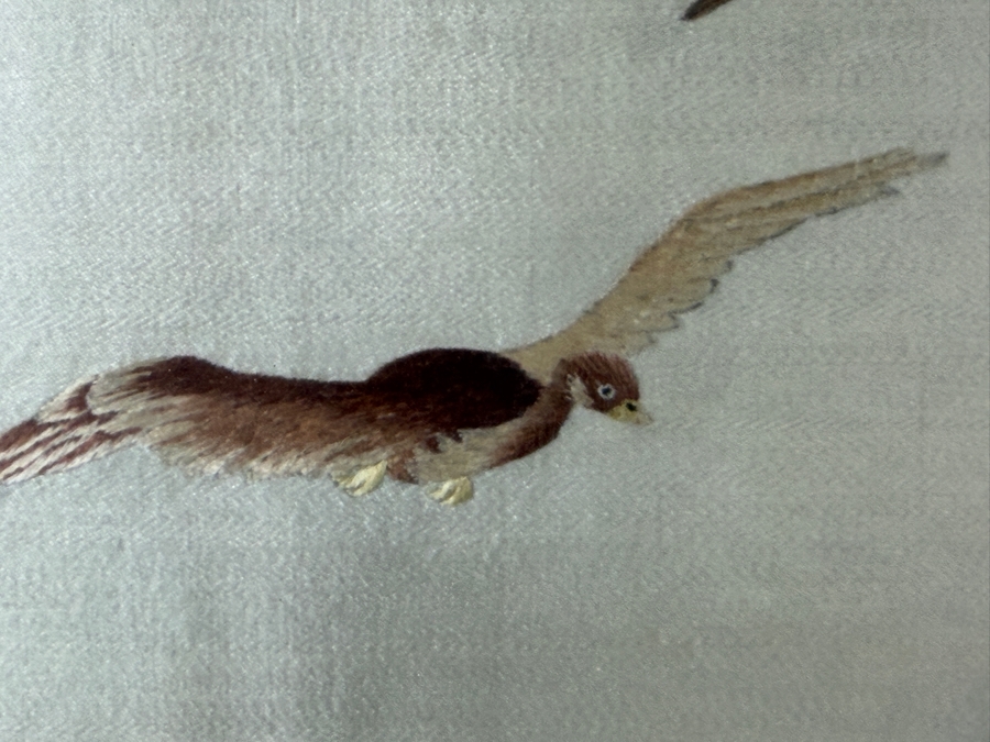 Antique Yao Yi Chinese Xiang Embroidery Silk Panel Depicting Wild Geese Flying Over Reeds 19W X 14.5H Framed 27W X 22.5H [Photo 5]