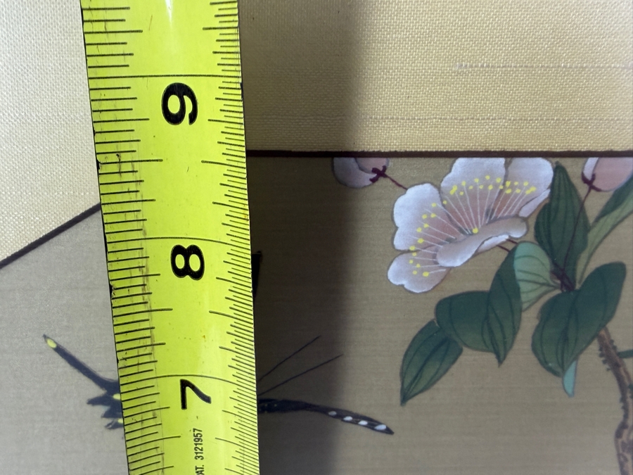 Libo Chinese Style Octagonal Silk Panel Painting Depicting Butterfly and Apple Blossoms 11.5W X 8.5H Framed 18.5W X 15.5H [Photo 9]