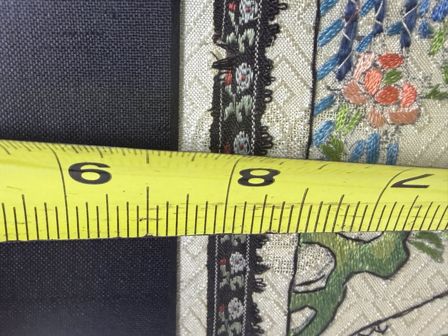 Late Qing Dynasty Symmetrical Cream Silk Embroidery Sleeve Band Robe Panel Depicting Figures In A Garden Pavilion 8W X 21H Black Framed 13W X 25.5H [Photo 6]