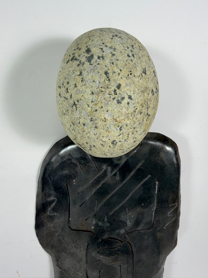 Contemporary Cut Sheet Metal Mixed Media Figural Sculpture With Natural Granite Stone Head 23.5H [Photo 2]