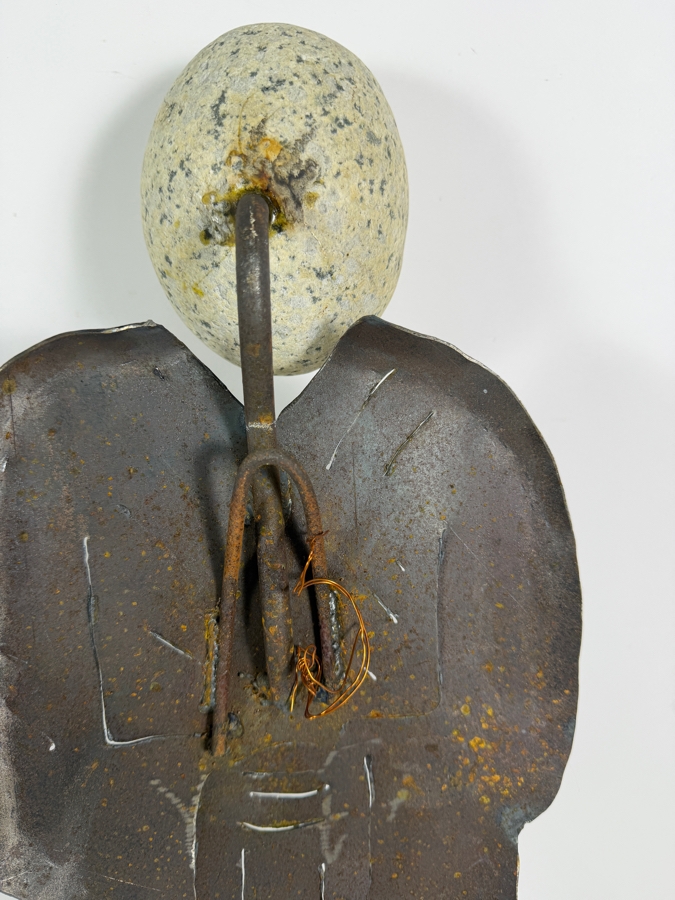 Contemporary Cut Sheet Metal Mixed Media Figural Sculpture With Natural Granite Stone Head 23.5H [Photo 5]