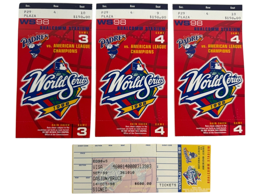 (3) 1998 World Series Tickets San Diego Padres vs. American League Champions