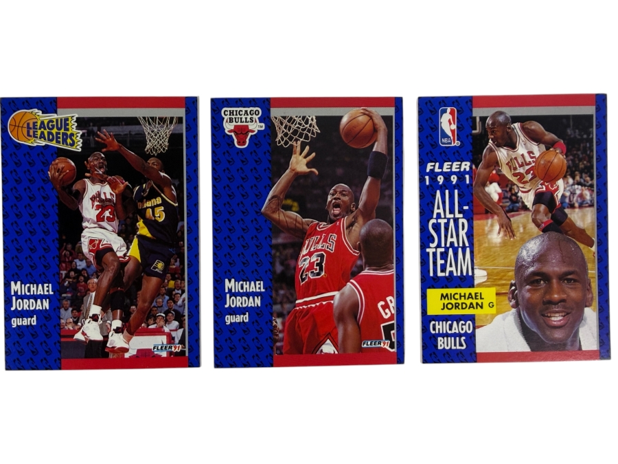 (3) 1991–92 Fleer Michael Jordan Basketball Cards #29, #211 and #220