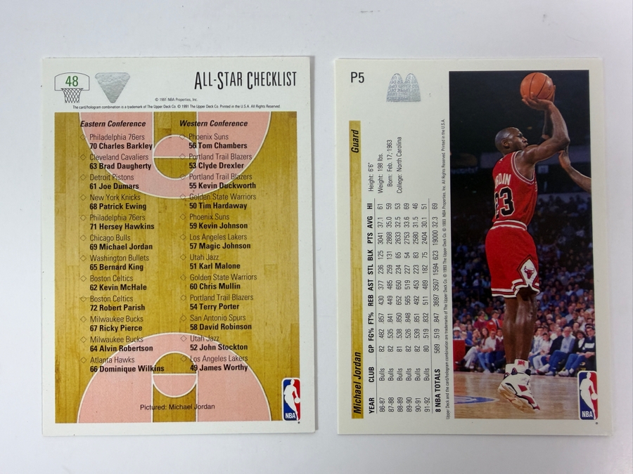 (2) 1992-93 Upper Deck Michael Jordan Trading Cards #P5 and #45 [Photo 4]