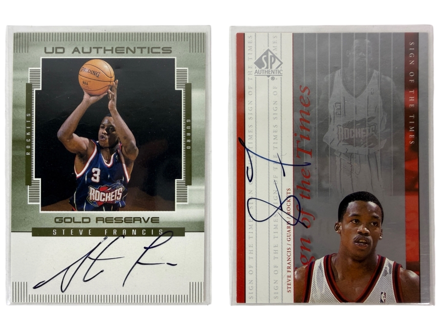 1999-00 Upper Deck Gold Reserve UD Authentics Autographed Steve Francis Rookie Card and 1999-00 SP Authentic Sign of the Times Steve Francis Rookie Autographed Basketball Card