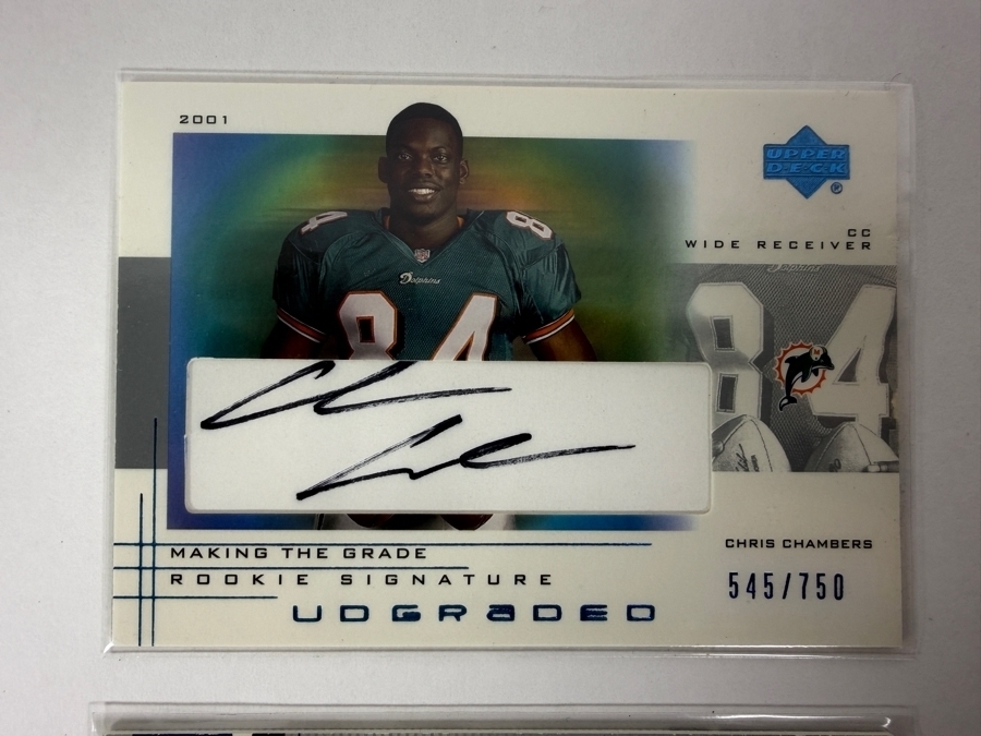 2001 Upper Deck UD Graded Chris Chambers Rookie Signature Limited Edition Trading Card and 2001 SPx Signed Rookie Stars Sage Rosenfels Limited Edition Jersey Autograph Card [Photo 2]