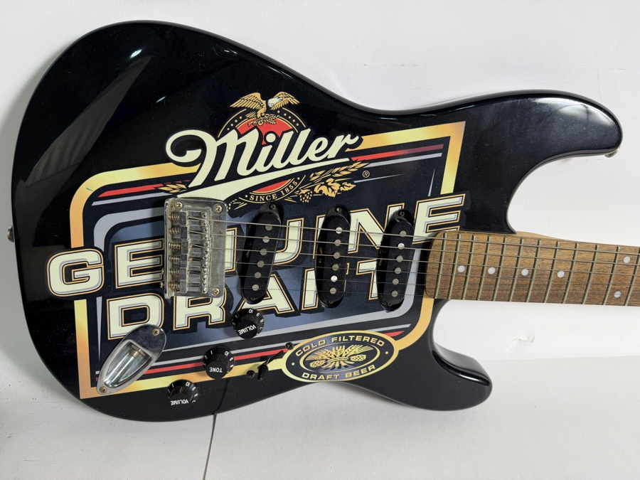 Squier by Fender Stratocaster Electric Guitar with Miller Genuine Draft Advertising [Photo 2]