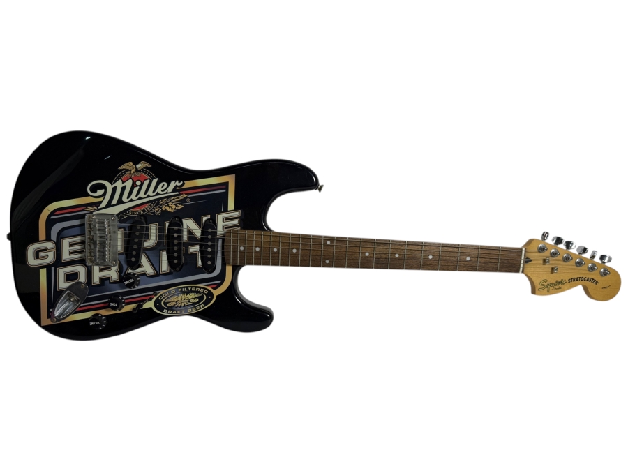 Squier by Fender Stratocaster Electric Guitar with Miller Genuine Draft Advertising