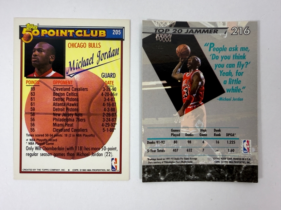 1992-93 Fleer Ultra Michael Jordan NBA Jam Session Dunk Rank 16 #216 Trading Card and 1992–93 Topps 50 Point Club Michael Jordan Card #205 [Photo 4]