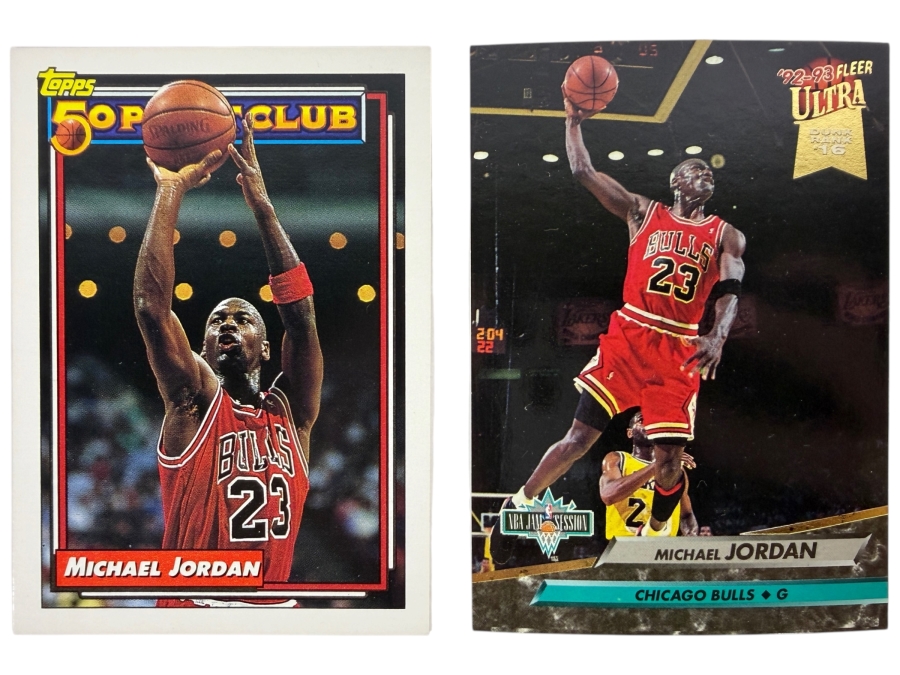 1992-93 Fleer Ultra Michael Jordan NBA Jam Session Dunk Rank 16 #216 Trading Card and 1992–93 Topps 50 Point Club Michael Jordan Card #205